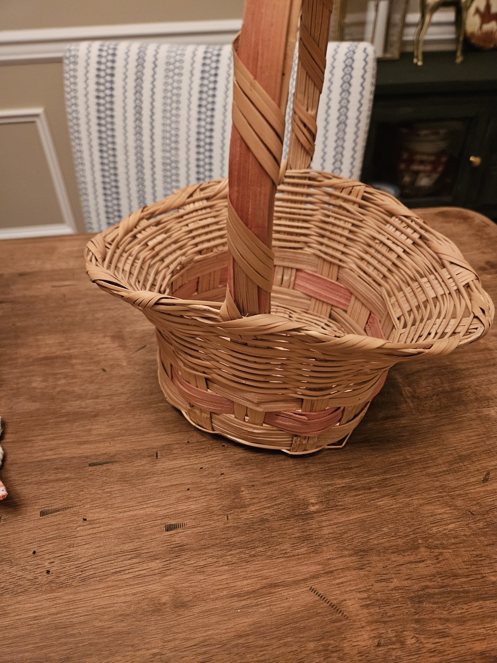 Mexico Natural Woven Willow Basket with Handle - Brown Pink